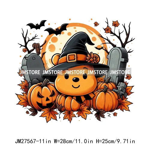 Cartoon Halloween Spooky Season Pumpkin Rip Gravestone Skull DTF Iron On Transfers Stickers Printing Ready To Press For Clothing