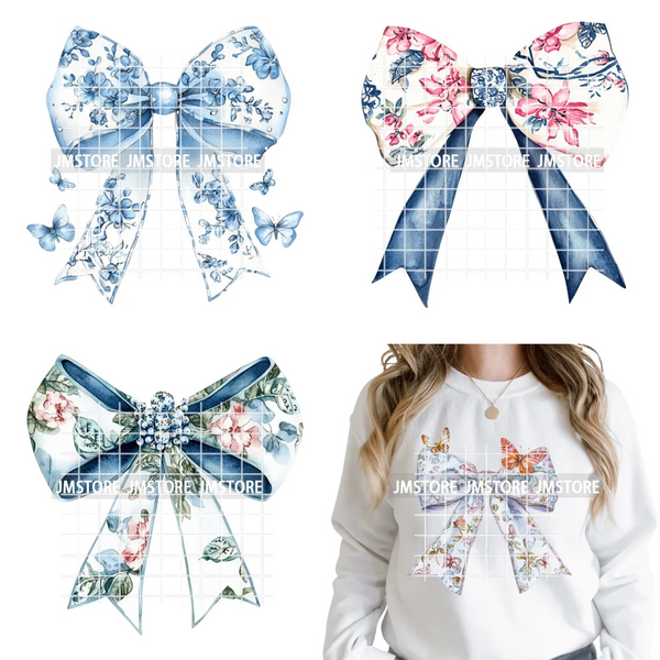Pink Blue Flower Silk Coquette Chinoiserie Toile De Jouy Design Iron on DTF Heat Transfers Stickers Ready to Press for Clothes