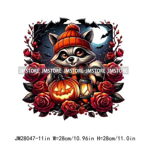 Cute Animals Skull Red Rose Pumpkin Halloween Spooky Vibes Design Logo Iron On DTF Transfer Stickers Ready To Press For Clothing