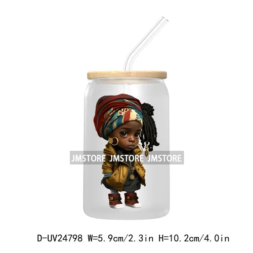 Cute Little Black Boy Girl UV DTF Transfer Stickers Decals For Libbey Cold Cups Mugs Tumbler Waterproof DIY Craft Cool Afro Kids