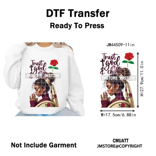 Afro Girls Prayer Jesus Faith Love Magic Christian Women Iron on Washable DTF Heat Transfers Stickers Ready to Press for Clothes