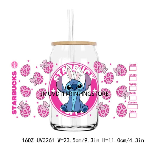 Cute Easter Bunny Cartoon UV DTF Sticker For 16OZ Libbey Glass Cup Can Wrap Transfer Sticker Custom Label DIY Logo Spring Flower