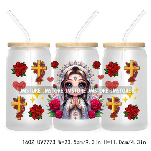 Beautiful Chicana Latina Woman Rose 16OZ UV DTF Cup Wrap Transfers Stickers For Libbey Glass Can Cups Tumbler Waterproof Craft