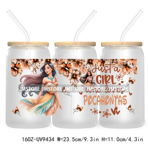 Just A Girl Who Loves Cartoon Princess 16OZ UV Cup Wrap DTF Transfer Stickers For Libbey Glass Can Cups Tumbler Waterproof Label