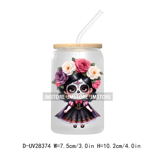 Mexican Little Princess UV DTF Transfer Stickers Decals For Libbey Cold Cups Mugs Tumbler Waterproof Craft Day of the Dead Girls