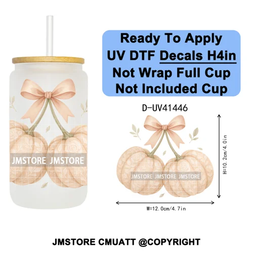Highland Cow Horror Character Coquette Pumpkin UV DTF Decals Ready To Apply Durable Transfer Stickers For 16OZ Libbey Glass Can