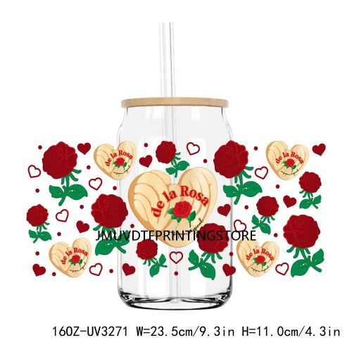 Valentines Heart Strawberry Drink 16OZ UV DTF Cup Wrap Transfers Stickers Custom Labels DIY Waterproof Logo For Libbey Glass Can