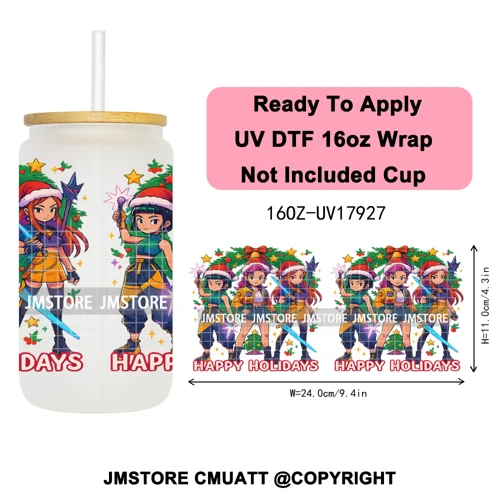 Kpop Demon Inspired Movie Christmas Santa Hat 16OZ UV DTF Cup Wrap Ready To Apply Durable Transfer Stickers For Libbey Glass Can