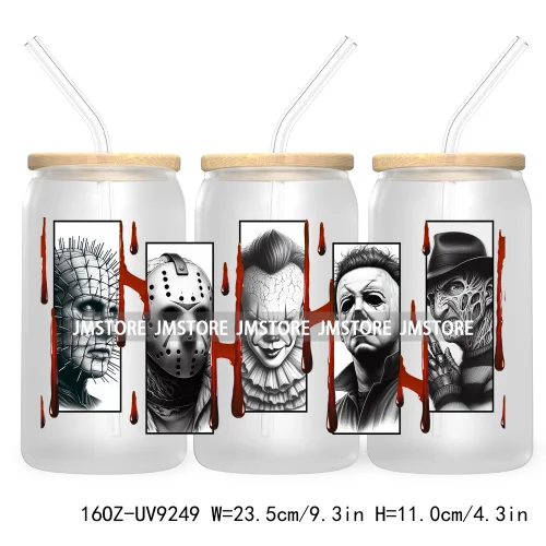 Halloween Gift UV DTF Sticker For 16OZ Libbey Glass Cup Can Wrap Transfer Stickers Custom Labels DIY Logo Horror Movie Killers