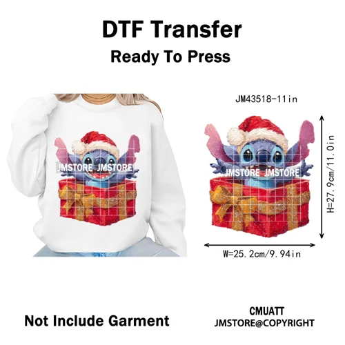 Cute Cartoon Characters Merry Christmas Holiday Gifts Xmas Iron on Washable DTF Heat Transfer Sticker Ready to Press for Clothes