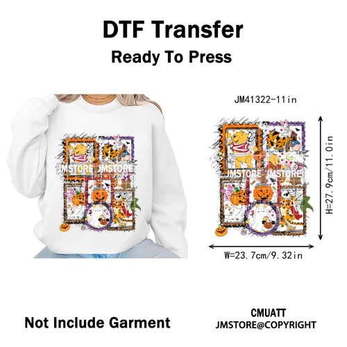 Cartoon Friends Character Faux Glitter Coquette Pumpkin Girly Halloween Iron on DTF Transfer Stickers Heat Press for Hoodies Bag