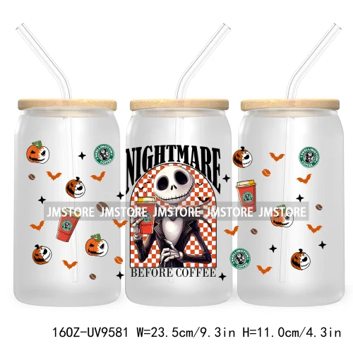 Halloween Cartoon 16OZ UV DTF Cup Wrap Transfer Stickers Custom Labels Waterproof Logo For Libbey Glass Can Pumpkin Season Vibes