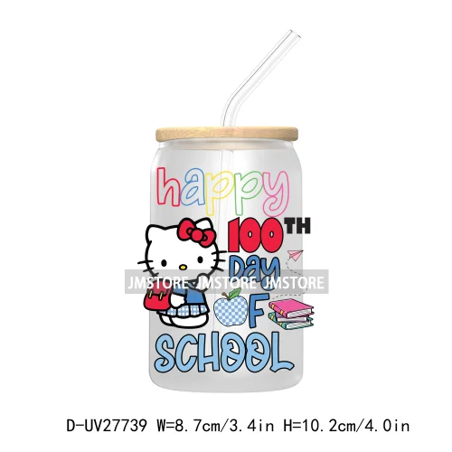 100 Days Of School UV DTF Transfer Stickers Decals For Libbey Cold Cups Mugs Tumbler Teacher Appreciation Gift Cartoon Character