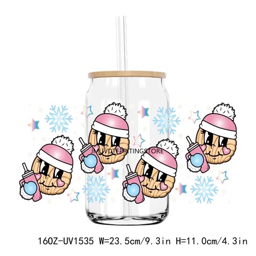 Christmas Santa's Cup 16OZ UV DTF Cup Wrap Transfers Stickers Custom Labels DIY Durable Waterproof Logo For Libbey Glass Can