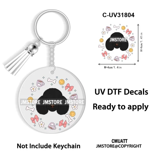 Dog Pet Mom Flower Bow Frame High Quality WaterProof Ready To Apply UV DTF Stickers For Round Circle Acrylic Keychain Keyring