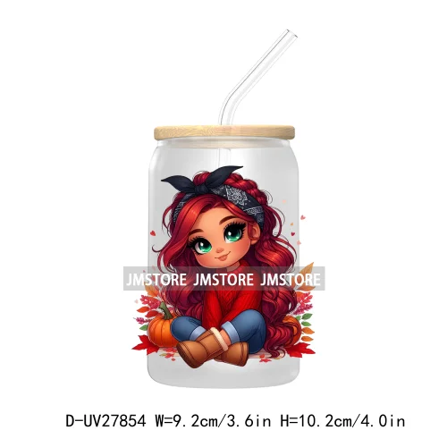 Latina Chibi Autumn Baby Little Girl UV DTF Transfer Stickers Decals For Libbey Cold Cups Mugs Tumbler Fall Vibes Pumpkin Season