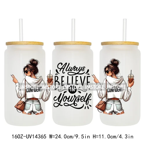 Fashion Girls Coffee Lover UV DTF Wraps Transfer Sticker Selfadhesive Waterproof High Quality For 16OZ Libbey Glass Can Tumbler