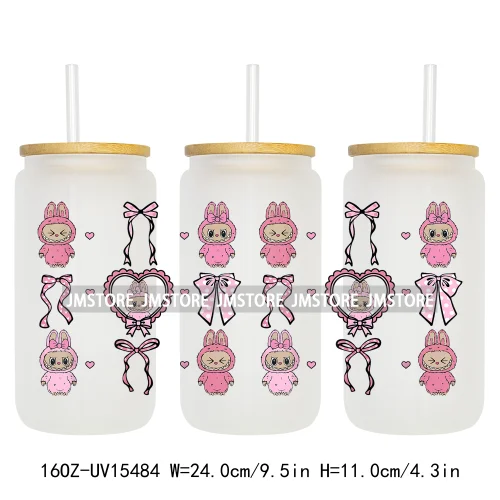 Cute Mama Doll Cartoon Mirror Bow 16OZ UV DTF Cup Wraps Ready To Apply Waterproof Transfer Stickers For Libbey Glass Can Tumbler