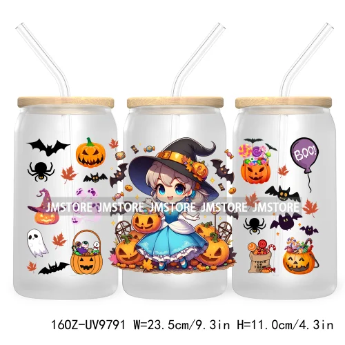 Horror Princess Halloween 16OZ UV DTF Cup Wrap Transfer Stickers Movie Killers Custom Labels For Libbey Glass Can Trick Or Treat