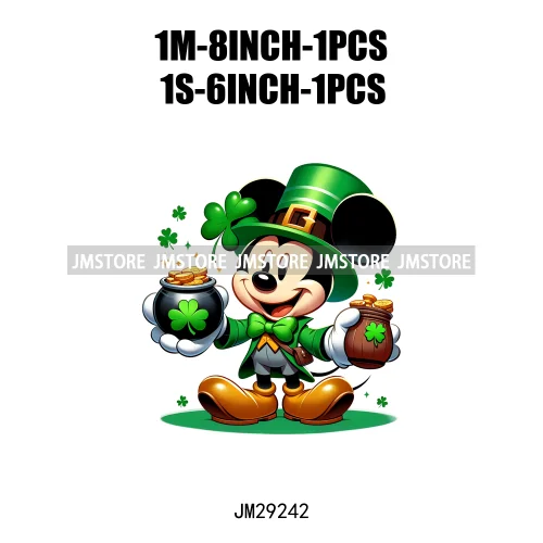 Cute Cartoon Character St Patrick's Irish Day Shamrock Lucky Vibes Iron On DTF Transfers Stickers Ready To Press For Hoodies