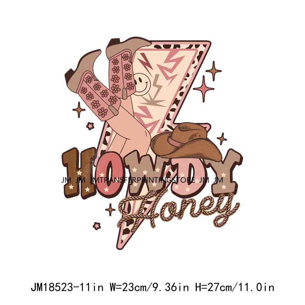 Western Howdy Honey Valentine DTF Decals Cowgirl Cowboy Candy Heart Love Music Cassettes DTF Heat Transfer Stickers For Hoodies