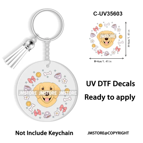 Floral Cat Lover The Best Mama Ever UV DTF Decal Round Keychain Ready To Apply WaterProof Transfer Stickers For Circle Keychain