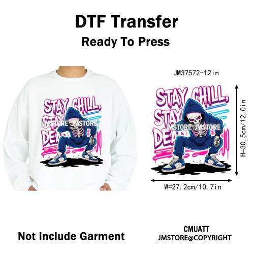 12in Street Heat Urban Chill Streetwear Man Hip Hop Animal Iron on DTF Thermal Transfer Stickers Ready to Press for Clothes Bags