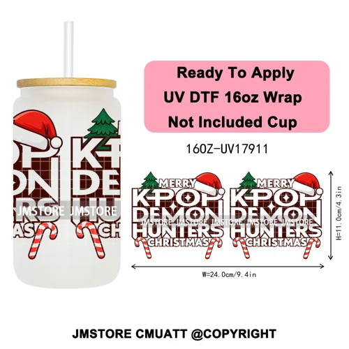 Merry Christmas Kpop Movie Character Anime Girl UV DTF Stickers Ready To Apply Cup Wrap High Quality For 16OZ Libbey Can Glass