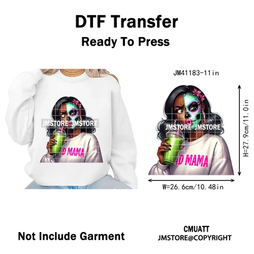 Horror Halloween Character Afro Coffee Killer Bad Mama Club Iron on Washable DTF Transfers Stickers Ready to Press for Clothing