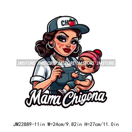 Cartoon Mama Chingona Chicana Latina Mexican Spanish Mom Kids Happy Mother's Day Iron On DTF Transfer Stickers For Clothes