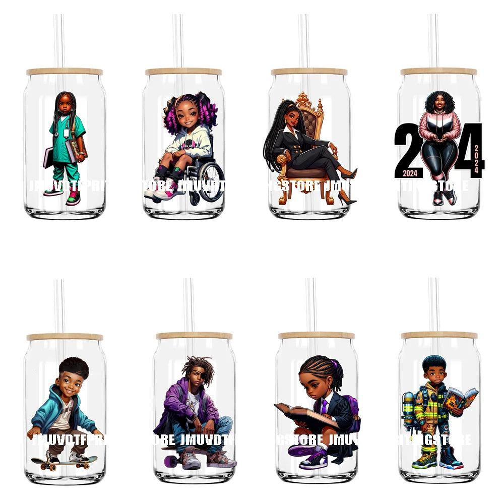 African American Beautiful Career Themed UV DTF Transfers Stickers Decals For Libbey Cold Cups Mugs Tumbler Waterproof DIY Craft