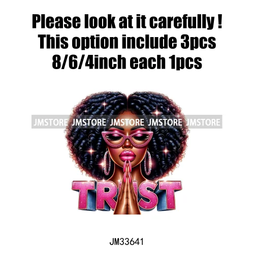 Christian Bible Urban Praying Afro Girls Jesus Faith God Love Cross Iron On DTF Transfer Stickers Ready To Press For Hoodies Bag