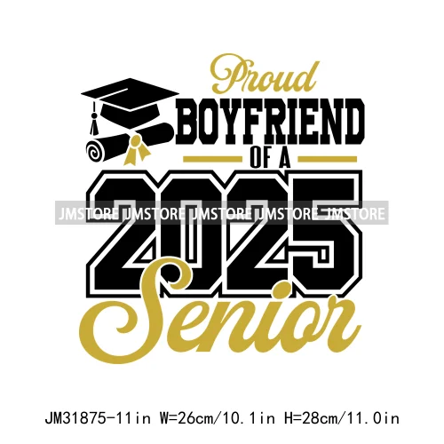 High School Graduation Proud Mom Of Senior 2025 Letters Iron On DTF Heat Transfers Stickers Ready To Press For T-shirts Bags