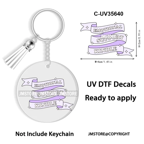 Trendy Bookish Inspirational Quotes UV DTF Decal Round Keychain Ready To Apply WaterProof Transfer Stickers For Circle Keychain