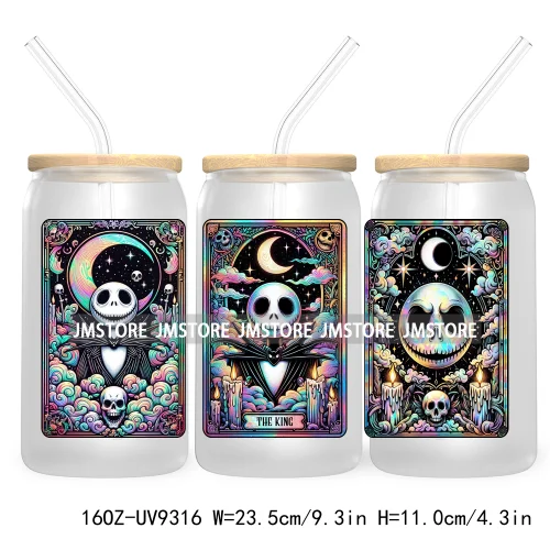 Horror Characters Tarot Card Halloween 16OZ UV Cup Wrap DTF Transfer Stickers For Libbey Glass Can Cup Tumbler Waterproof Labels