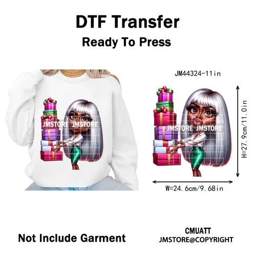 Christmas Stank Face Black Woman Attitude Moody Queen Iron on Washable DTF Heat Transfers Stickers Ready to Press for Clothing