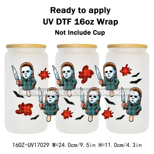 Ice Cream Halloween Killers Horror Characters UV DTF Stickers Ready To Apply Cup Wrap Custom Labels For 16OZ Libbey Can Glass