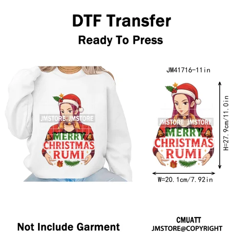 Holly Stars Gifts Happy Kpop Christmas Vibes Winter Holiday Iron on DTF Washable Transfers Stickers Ready to Press for Hoodies