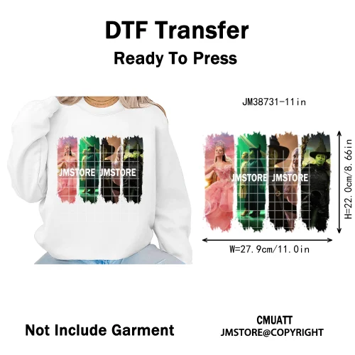 Magic Musical Movies Bad Good Witches Team Pink Green Coquette Iron on DTF Heat Transfers Stickers Ready to Press for T-shirts