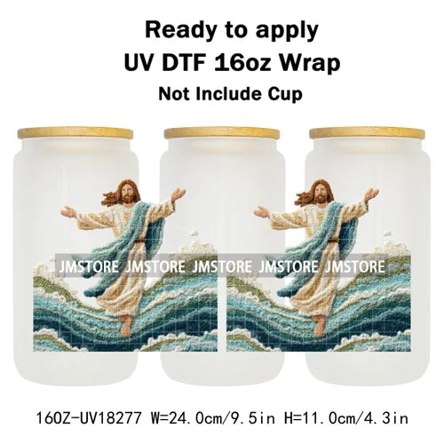 Faux Yarn Crochet Jesus Christmas Religious UV DTF Stickers Ready To Apply Cup Wrap Custom Labels DIY Craft For Libbey Glass Can