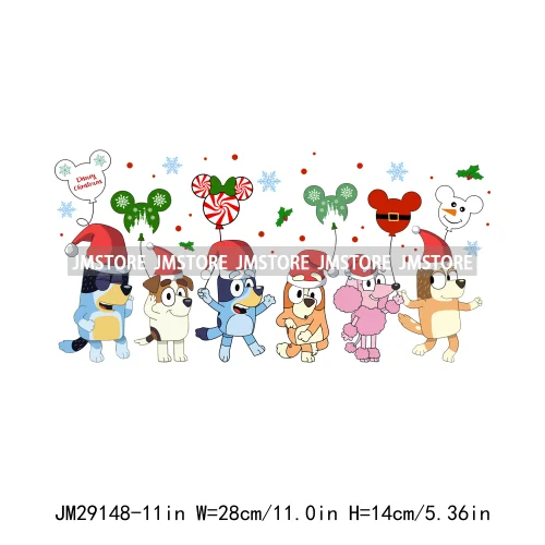 Cute Cartoon Blue Dog Family Character Merry Christmas Vibes Decals Iron On DTF Transfers Stickers Ready To Press For Sweatshirt