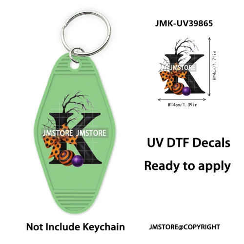 Halloween Pumpkin Alphabet Letters UV DTF Motel Keychain Decal Ready To Ship Durable Transfer Stickers Prints For Hotel Keychain