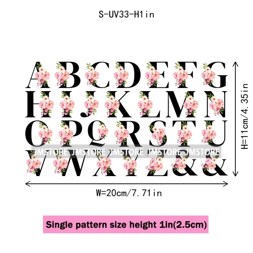 Floral Flowers Alphabet Letter Monogram UV DTF Transfer Stickers Decals For Libbey Cold Cups Mugs Tumbler Waterproof Custom Logo