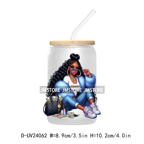 Black Girl Zodiac UV DTF Transfers Stickers Decals For Libbey Cold Cups Mugs Tumbler Waterproof Hip Hop African American Woman