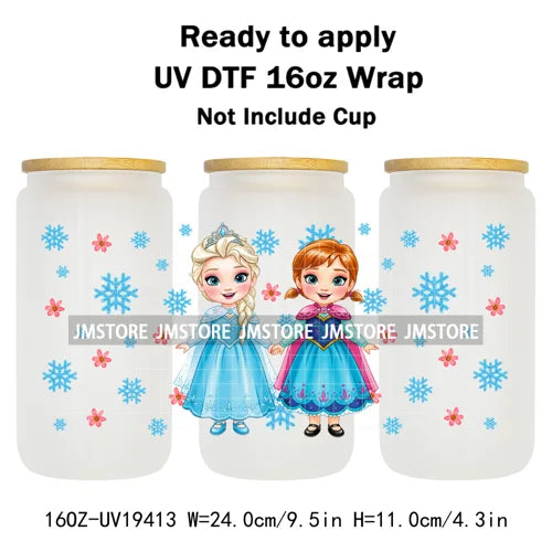 Kids Cartoon Character Flowers Butterfly 16OZ UV DTF Cup Wraps Ready To Apply Waterproof Transfer Stickers For Libbey Glass Can