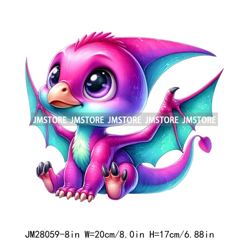 Colorful Dinosaur Baby Animal Thermal Printing Iron On DTF Transfer Stickers Ready To Press For Clothes