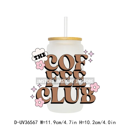 Coquette Iced Coffee Positive Quotes UV DTF Transfer Stickers Decals Ready To Apply Waterproof For 16OZ Libbey Glass Can Cup Mug