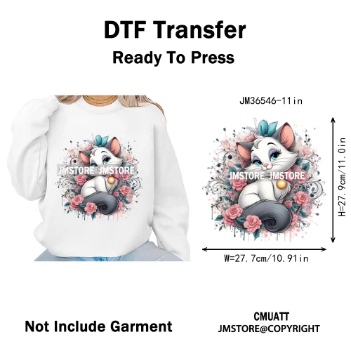 Trendy Flower Cat Bee Animal Lover Cute Princess Designs Iron on DTF Washable Transfers Stickers Ready to Press for T-shirts