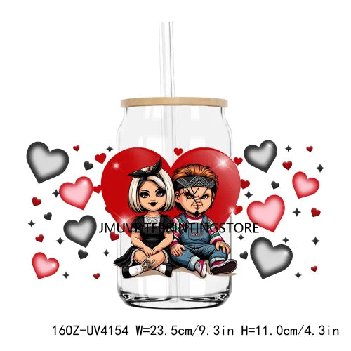 Cartoon Valentines Couple Love 16OZ UV DTF Cup Wrap Transfers Stickers Custom Labels DIY Waterproof Logo For Libbey Glass Can