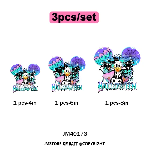 Colorful Cute Cartoon Animal Boo Skeleton Halloween Season Iron on DTF Washable Transfers Stickers Ready to Press for Textile